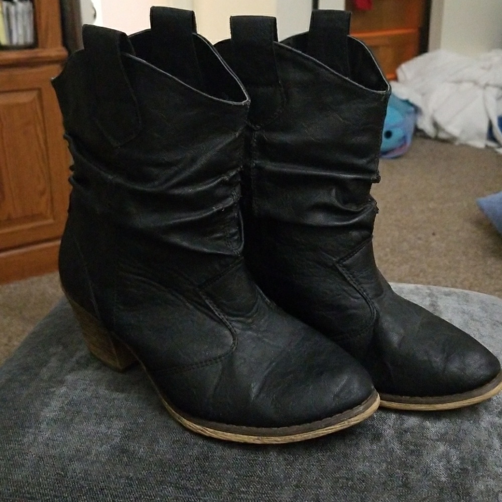 Slouched Black Cowboy Booties